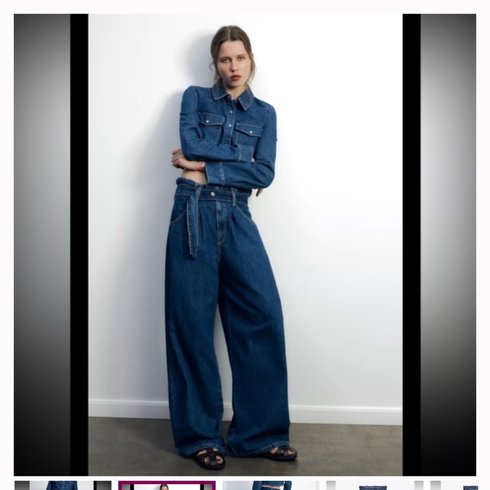 Zara high waist paper bag wide leg jeans pants nwt sz 10